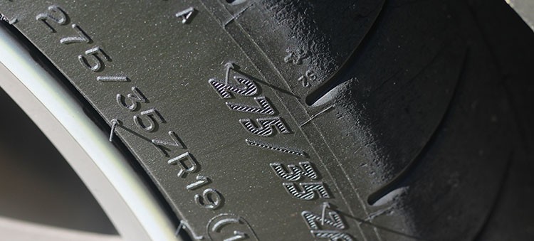 close up of tire sidewall