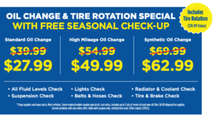 oil change and tire rotation coupon with free seasonal check up